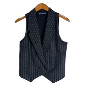 Hunters Run VTG Gray Tuxedo Style Wool Blend Waist Buttons Vest Size 9/10